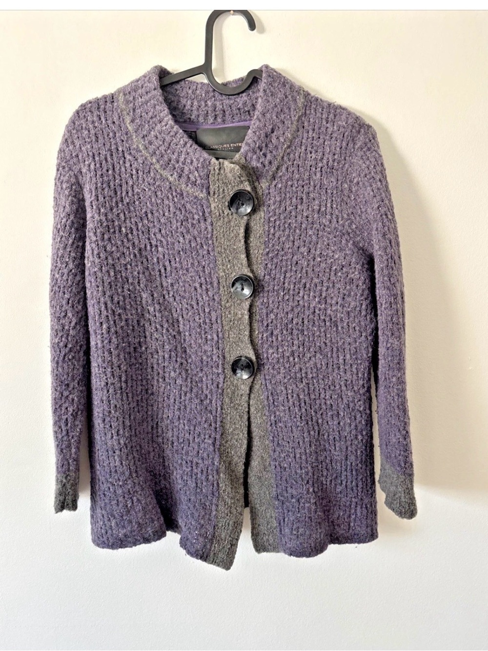 Classiques Entier Lavender Knit Cardigan with Gray Trim